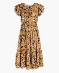 Ulla Johnson Amber gathered floral-print cotton-blend midi dress - Yellow Yellow