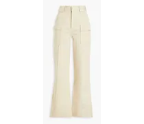 Cotton-blend gabardine straight-leg pants - Neutral