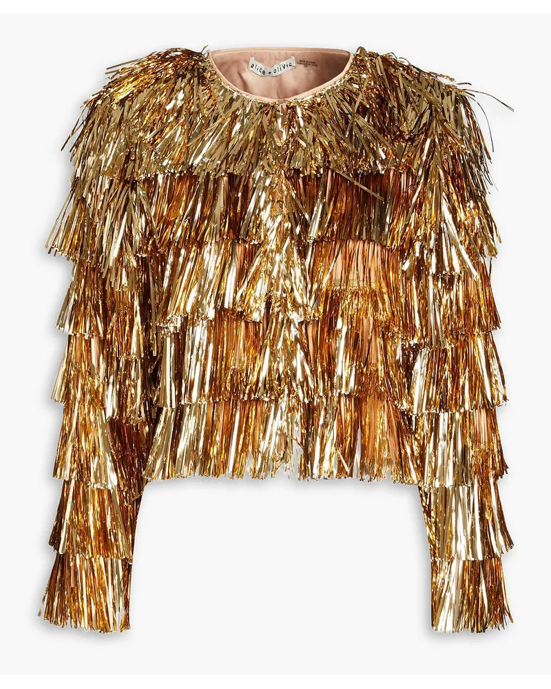 Alice + Olivia Alice Olivia - Fawn fringed tinsel and satin jacket - Metallic Metallic