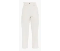 Stone cropped cotton tapered pants - White