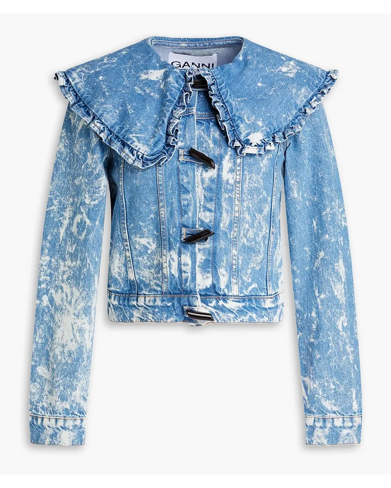 Ganni Ruffled bleached denim jacket - Blue Blue