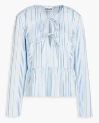 Ganni Tie-front striped cotton-jacquard top - Blue Blue