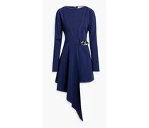 Asymmetric chain-embellished stretch-cady mini dress - Blue