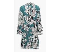 Tiered floral-print silk crepe de chine mini dress - Blue