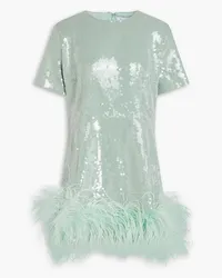 16ARLINGTON Feather-embellished sequined mesh mini dress - Green Green