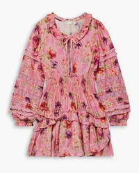 LoveShackFancy Clarkie crochet and broderie anglaise-trimmed floral-print cotton mini dress - Pink Pink