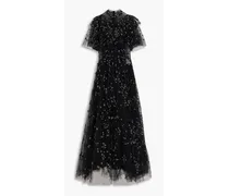 Ruffled embroidered tulle gown - Black