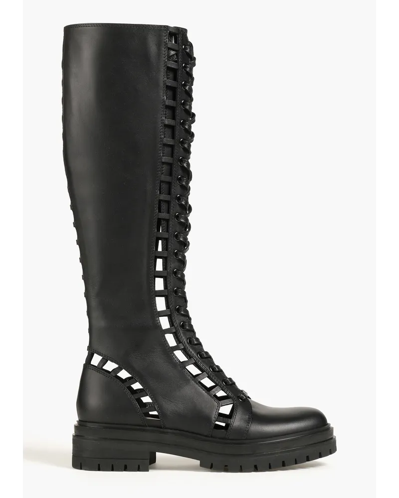 Gianvito Rossi Halsey cutout leather combat boots - Black Black
