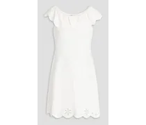 Scalloped broderie anglaise ribbed-knit mini dress - White