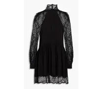 Deorro crocheted lace-paneled crepe mini dress - Black