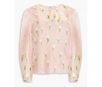 Embroidered point d'esprit top - Pink
