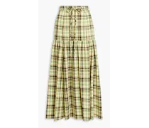 Milly belted checked cotton-blend poplin maxi skirt - Yellow
