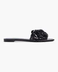 Valentino Garavani Floral-appliquéd leather slides - Black Black