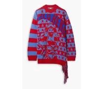 Eco Hero oversized asymmetric intarsia wool sweater - Red
