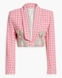 Area Cropped embellished houndstooth wool-blend tweed blazer - Pink Pink