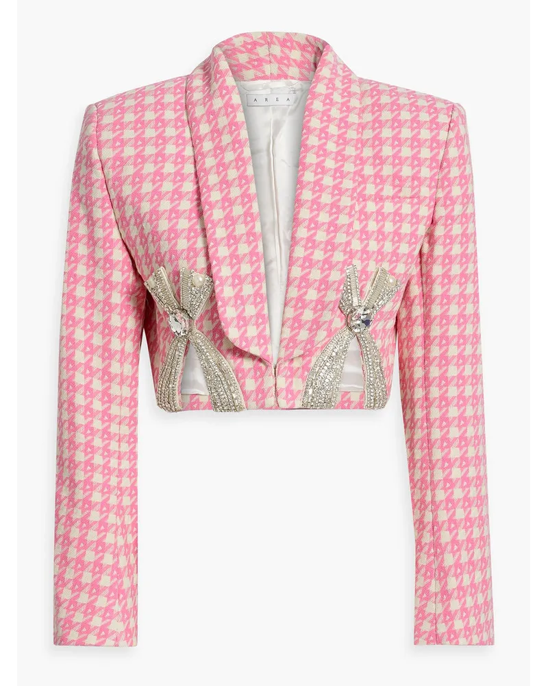 Area Cropped embellished houndstooth wool-blend tweed blazer - Pink Pink