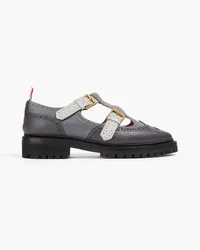 Thom Browne Color-block cutout pebbled-leather brogues - Gray Gray