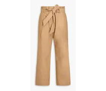 Lang belted pleated cotton-blend twill wide-leg pants - Brown