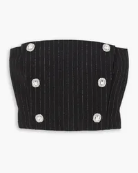 Alessandra Rich Cropped embellished metallic pinstriped wool-blend bustier top - Black Black