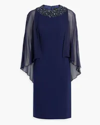 Jenny Packham Cape-effect embellished chiffon and crepe dress - Blue Blue