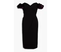 Off-the-shoulder floral-appliquéd crepe dress - Black