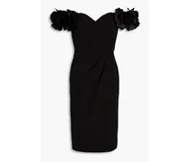 Off-the-shoulder floral-appliquéd crepe dress - Black