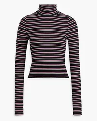 ATM Striped ribbed stretch-modal jersey turtleneck top - Black Black