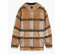 Abeya checked brushed wool-blend tweed hooded jacket - Brown