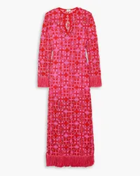 Etro Fringed two-tone crocheted lace maxi dress - Pink Pink