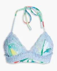 Charo Ruiz Marla crocheted lace-trimmed printed triangle bikini top - Blue Blue