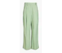 Pleated twill wide-leg pants - Green