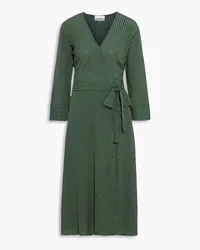 Ganni Checked crepe midi wrap dress - Green Green