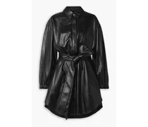 Belted leather mini shirt dress - Black