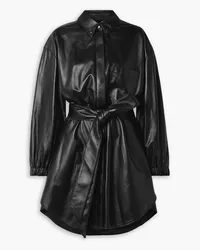 Alexandre Vauthier Belted leather mini shirt dress - Black Black