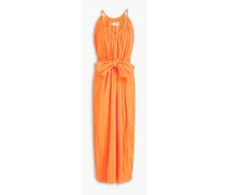 Crinkled cotton-gauze midi dress - Orange