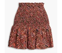 Kade shirred printed silk-crepe mini skirt - Red
