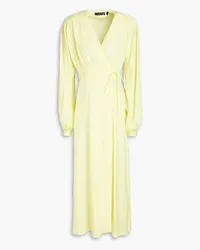 ROTATE Birger Christensen Marison pintucked satin-jacquard midi wrap dress - Yellow Yellow