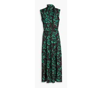 Pussy-bow floral-print satin maxi dress - Brown