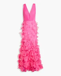 Marchesa Appliquéd pintucked organza gown - Pink Pink