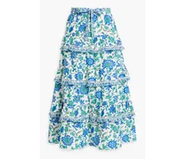 Nemea ruffled printed cotton-blend poplin midi skirt - Blue
