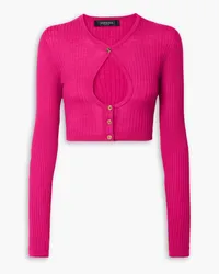 Versace Cropped cutout ribbed wool cardigan - Pink Pink