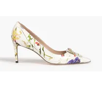 Pearl Buckle 75 embellished floral-print leather pumps - Neutral