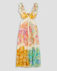 Zimmermann Raie cutout ruffled printed cotton and silk-blend chiffon midi dress - Multicolor Multicolor