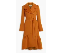 Fluted belted wool-felt coat - Brown