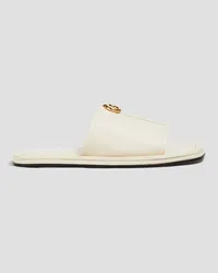 Victoria Beckham Ring-embellished leather slides - White White