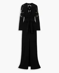 Etro Belted crepe and Swiss-dot tulle maxi wrap dress - Black Black