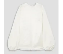 Paneled satin, crepe and cotton blouse - White