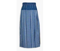 Pleated checked silk midi skirt - Blue