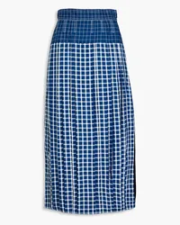 Tory Burch Pleated checked silk midi skirt - Blue Blue