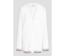 Striped ribbed cotton cardigan - White